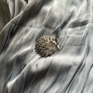 Elegant Silver Peacock Brooch